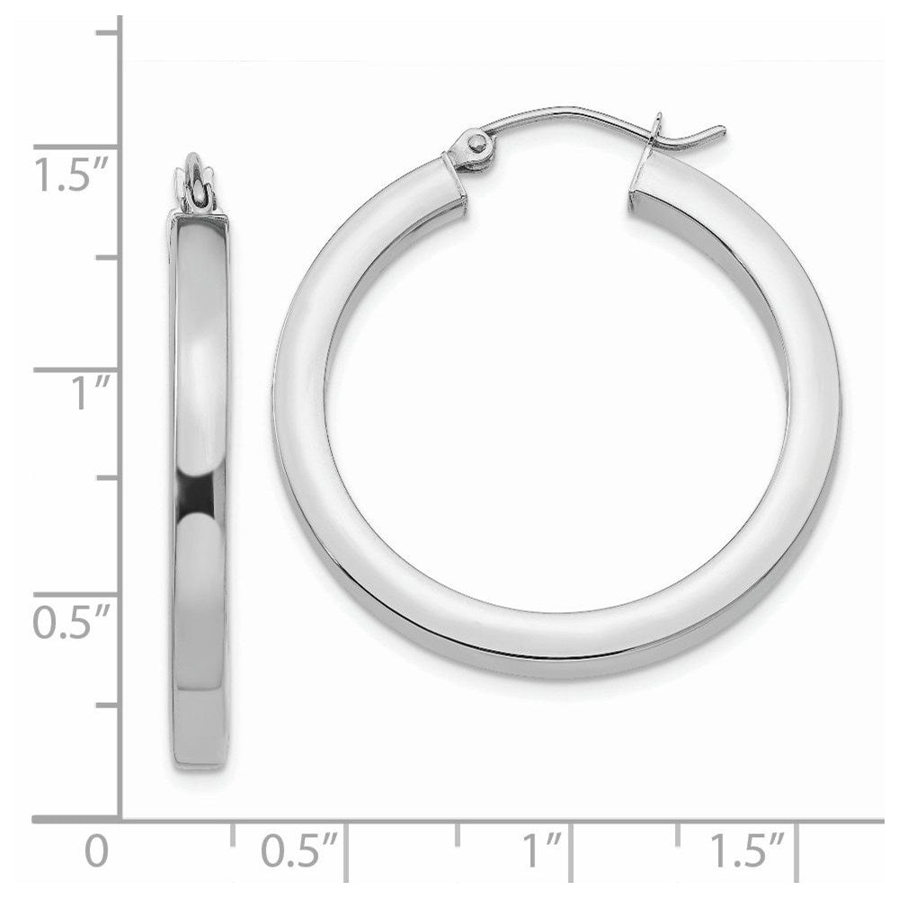14K Weißgold 3mm Poliert Quadratisch Röhre Creolen