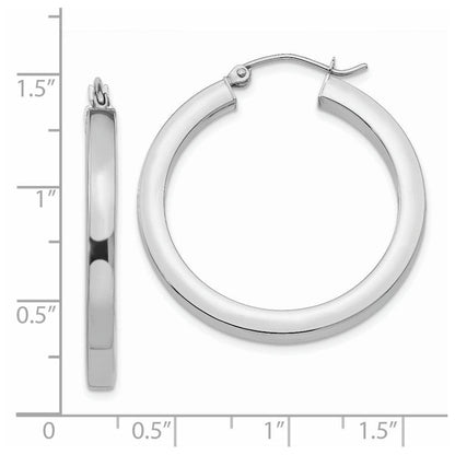 14K Weißgold 3mm Poliert Quadratisch Röhre Creolen