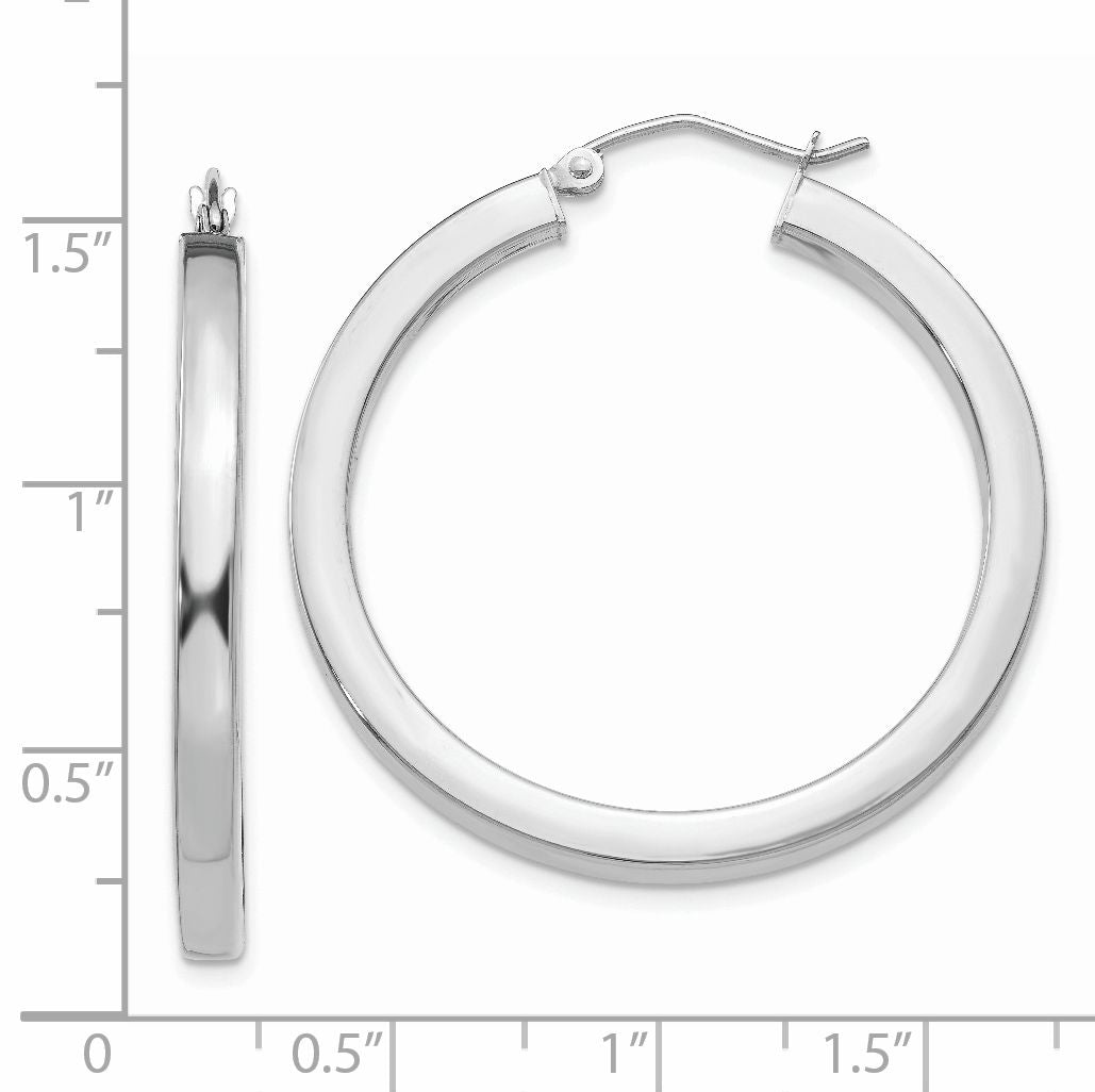 14K Weißgold 3mm Poliert Quadratisch Röhre Creolen