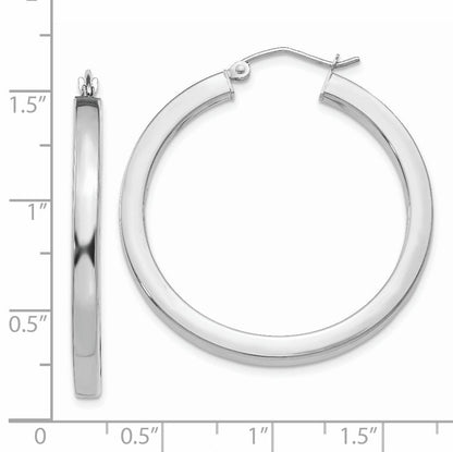 14K Weißgold 3mm Poliert Quadratisch Röhre Creolen
