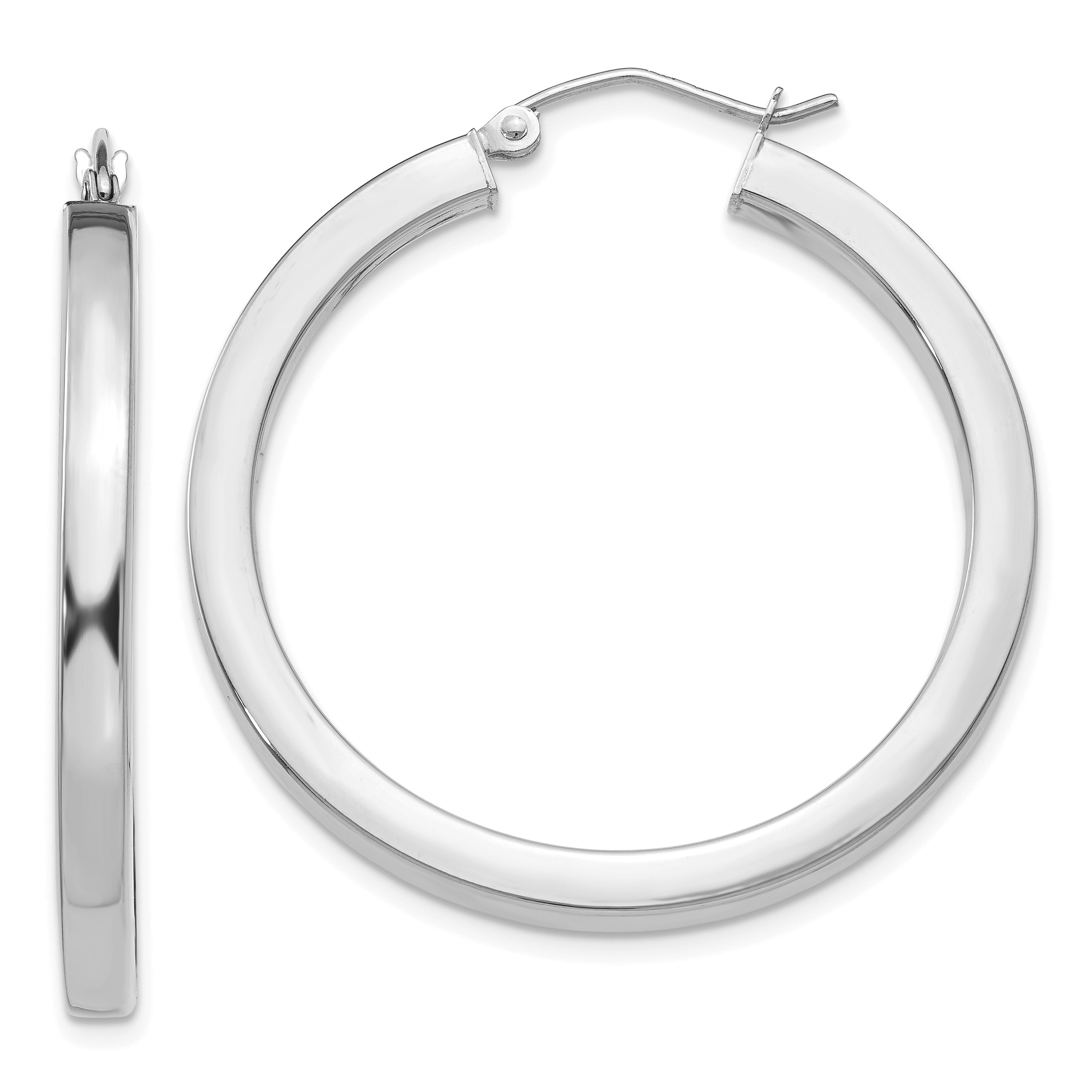 14K Weißgold 3mm Poliert Quadratisch Röhre Creolen