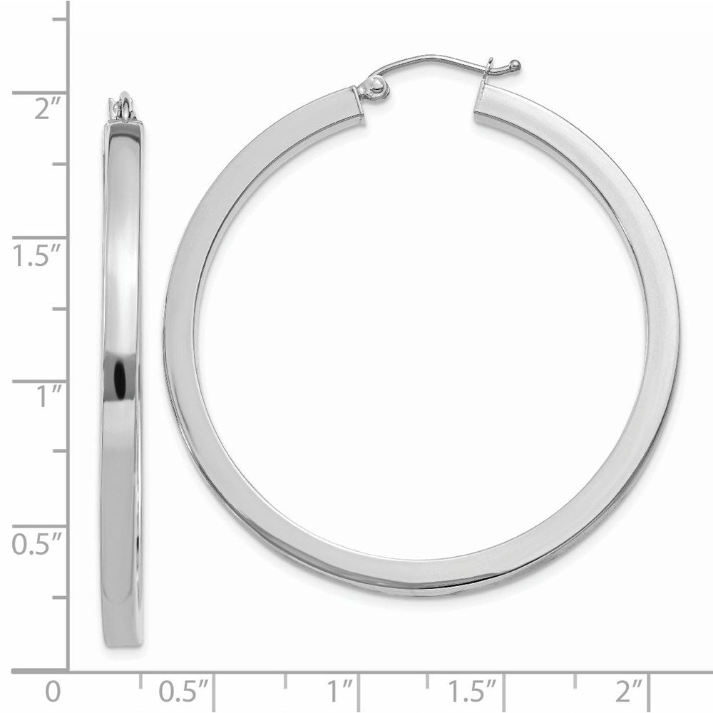14K Weißgold 3mm Poliert Quadratisch Röhre Creolen