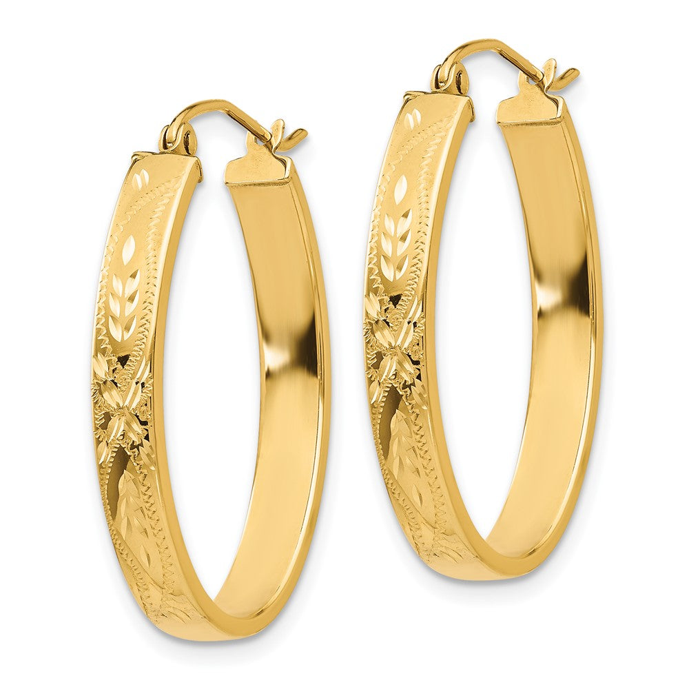 14K Gelbgold Satiniert & Diamantiert Oval Creolen