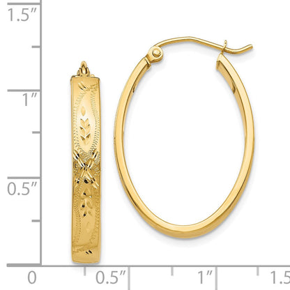 14K Gelbgold Satiniert & Diamantiert Oval Creolen