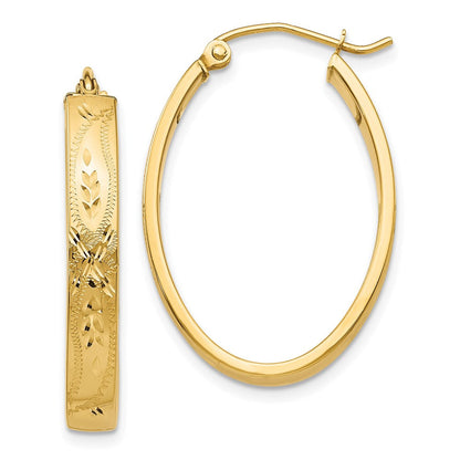 14K Gelbgold Satiniert & Diamantiert Oval Creolen