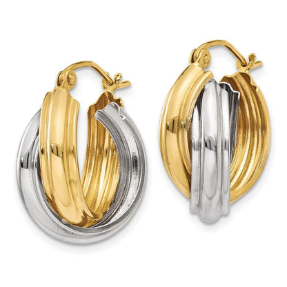 14K Bicolor Poliert Doppelt Creolen