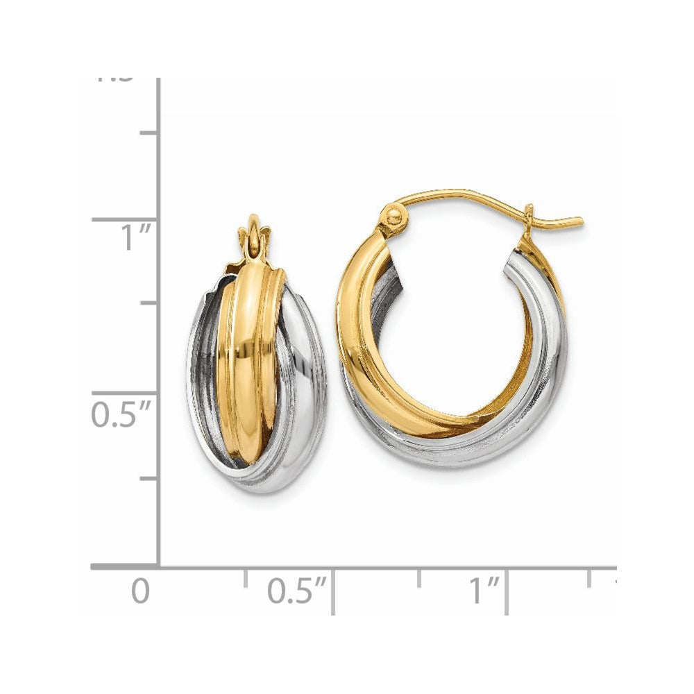 14K Bicolor Poliert Doppelt Creolen