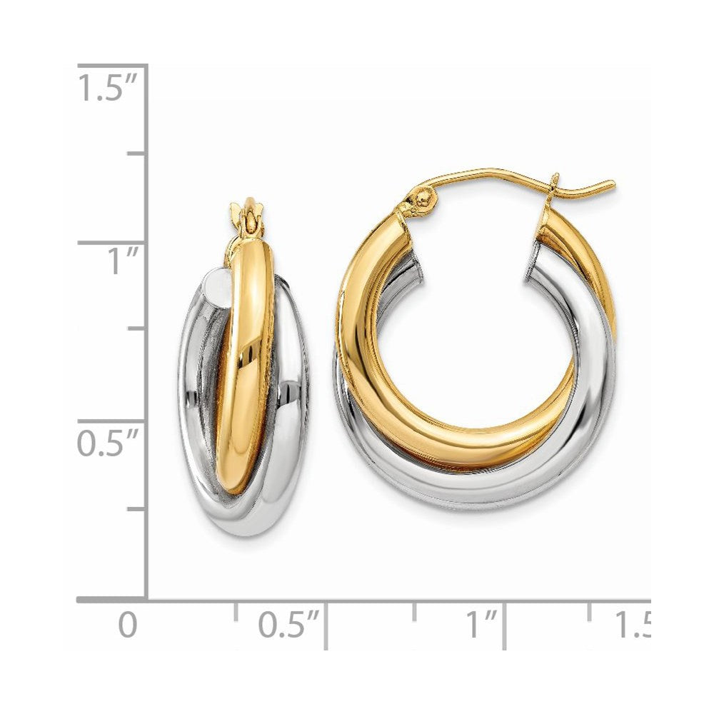 14K Bicolor Poliert Doppelt Röhre Creolen