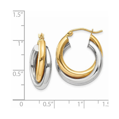 14K Bicolor Poliert Doppelt Röhre Creolen