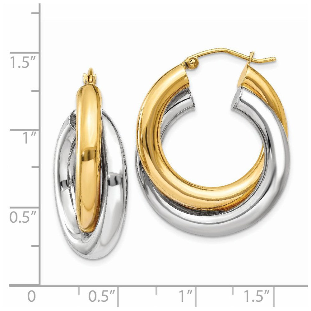 14K Bicolor Poliert Doppelt Röhre Creolen