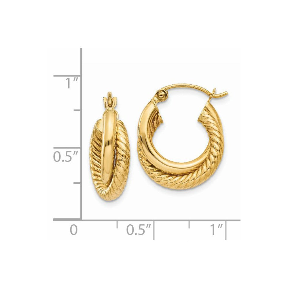 14K Gelbgold Poliert Gedreht Doppelt Creolen