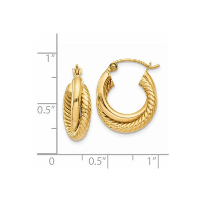 14K Gelbgold Poliert Gedreht Doppelt Creolen