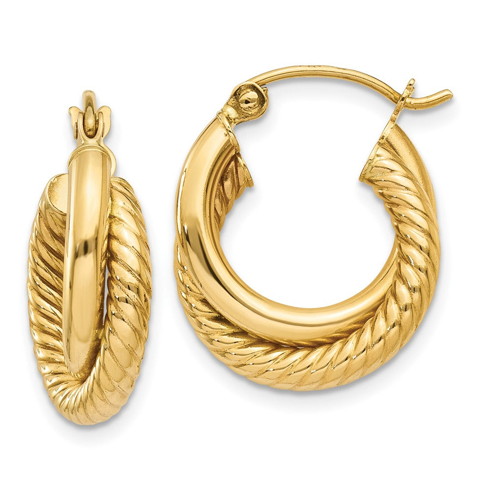 14K Gelbgold Poliert Gedreht Doppelt Creolen