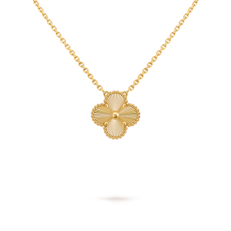Klee Blumen Alhambra Vintage Style Anhänger in Massiv 10K/14K/18K Gelbgold Malachite/pearl/black Onyx/carnelian Edelstein