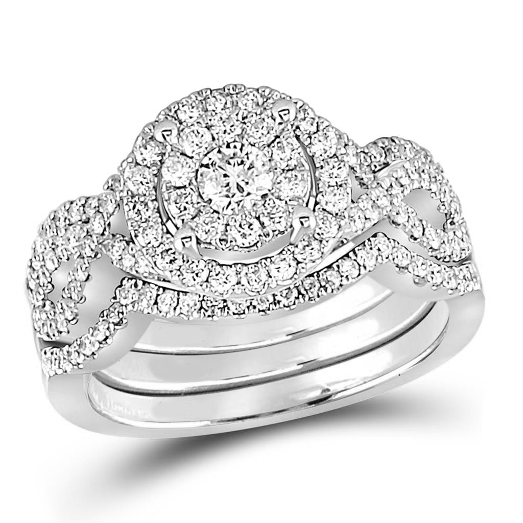 Zertifiziert 1.0 Ct. Rund Diamant Bridal Verlobungsring Set 14K Weißgold
