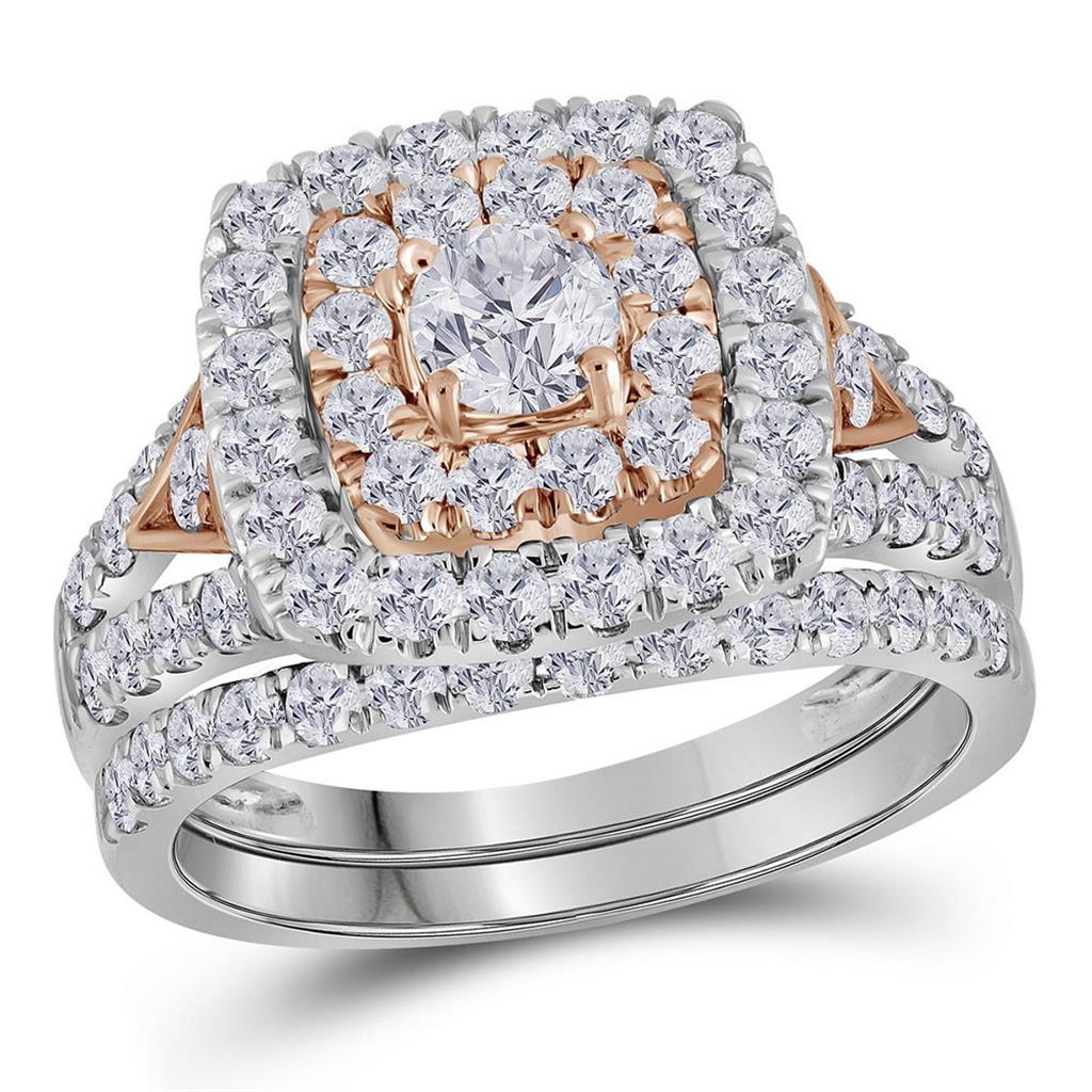 Zertifiziert 2.0 Ct. Rund Diamant Bridal Verlobungsring Set 14K Weiß & Roségold
