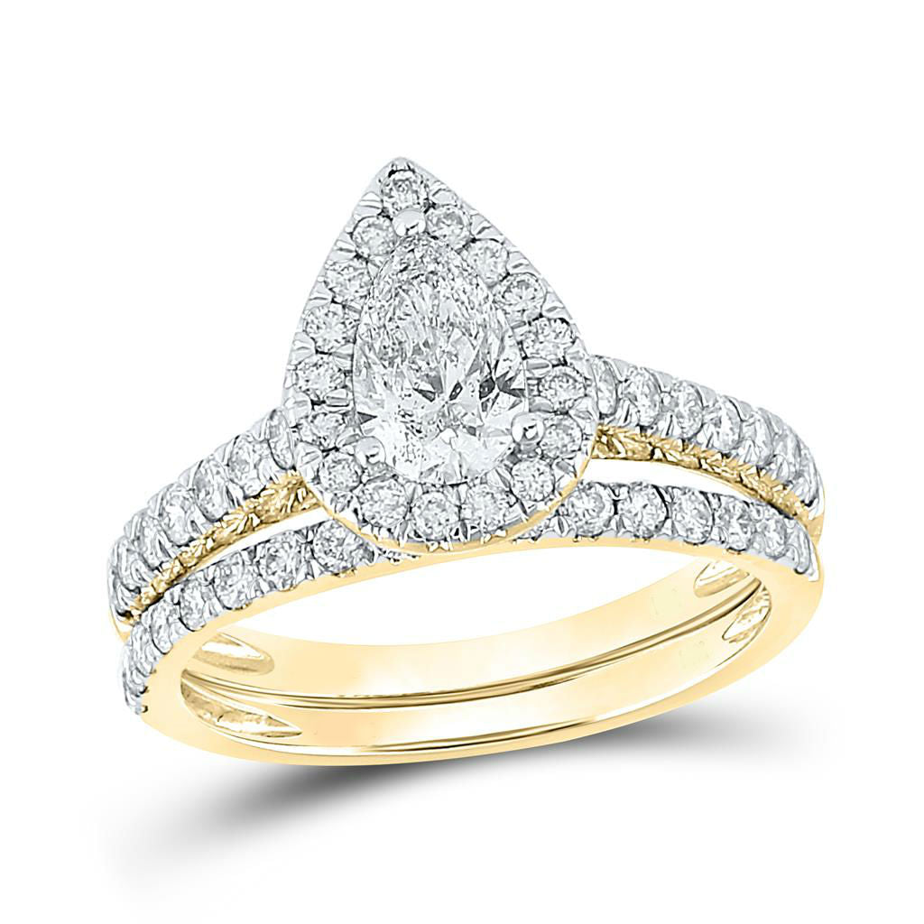 1.50 Ct. Tropfen Geformt Diamant Bridal Verlobungsring Set in 14K Gelbgold