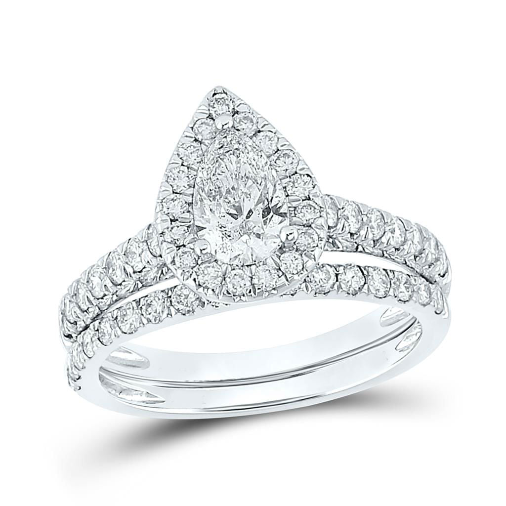 Zertifiziert 1.50 Ct. Tropfen Geformt Diamant Bridal Verlobungsring Set in 14K Weißgold