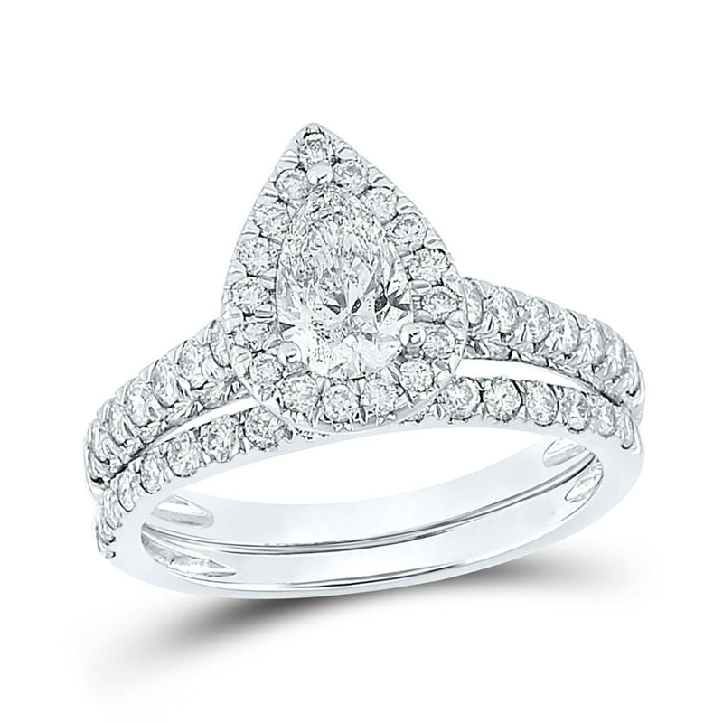 Zertifiziert 1.50 Ct. Tropfen Geformt Diamant Bridal Verlobungsring Set in 14K Weißgold