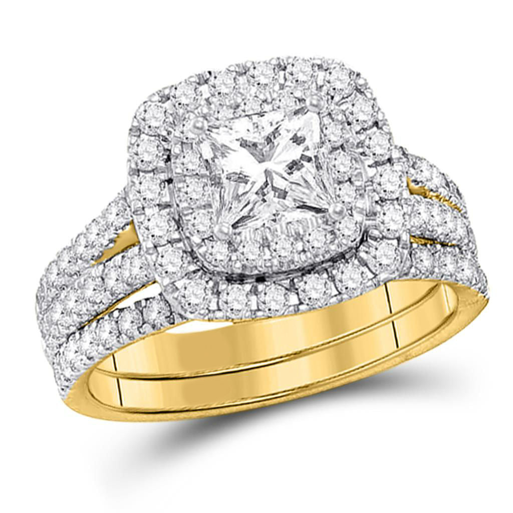 2.0 Ct. Princess Schliff Diamant Bridal Verlobungsring Set in 14K Gelbgold