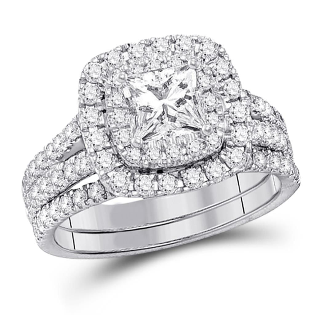 2.0 Ct. Princess Schliff Diamant Bridal Verlobungsring Set in 14K Weißgold