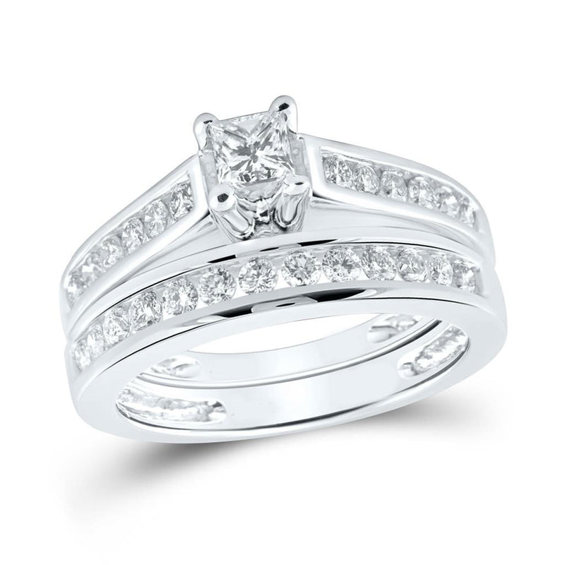 Zertifiziert 1.0 Ct. Princess Schliff Diamant Bridal Verlobungsring Set 14K Weißgold