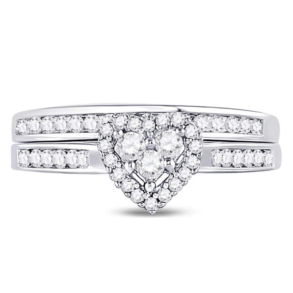 1/2 Ct. Rund Diamant Herz Liebe Design Bridal Verlobungsring Set 14K Weißgold