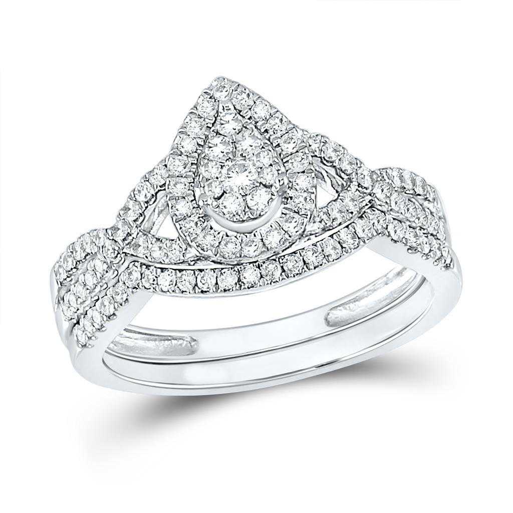 1/2 Ct. Rund Diamant Tear Tropfen Design Bridal Verlobungsring Set 14K Weißgold