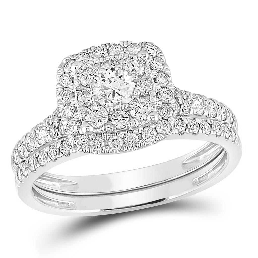 Zertifiziert 1.0 Ct. Diamant Doppelt Heiligenschein Bridal Verlobungsring Set in 14K Weißgold