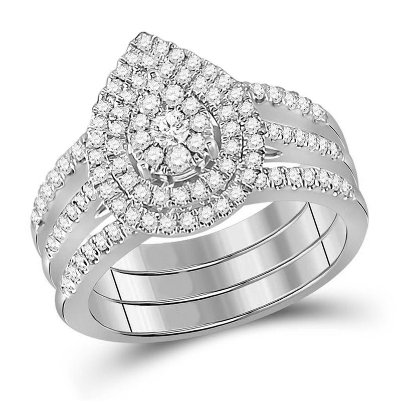 3/4 Ct. Rund Diamant Bridal Verlobungsring Set 14K Weißgold