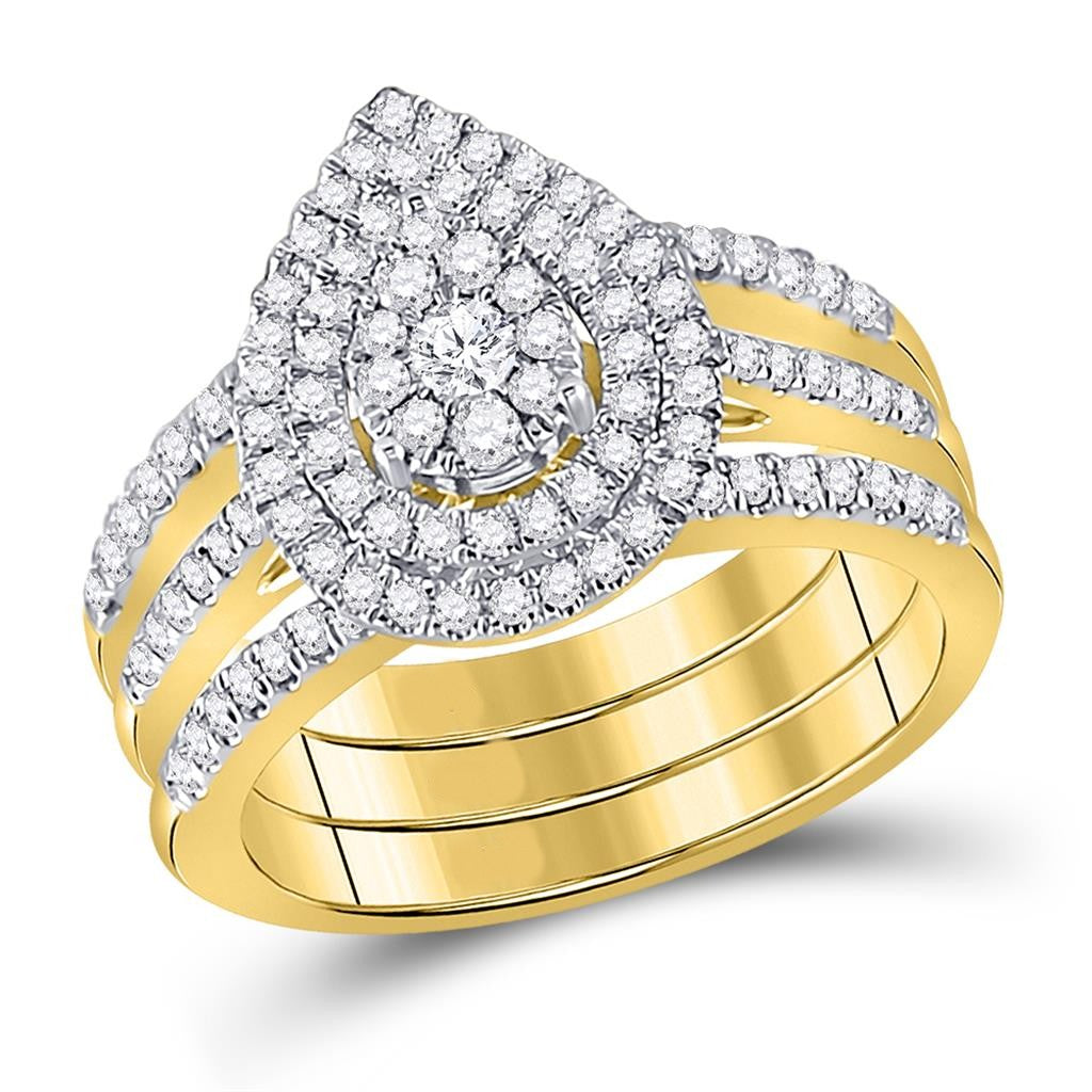 3/4 Ct. Rund Diamant Bridal Verlobungsring Set 14K Gelbgold