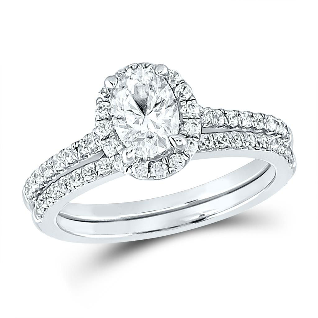 Zertifiziert 1.33 Ct. Oval Diamant Bridal Verlobungsring Set in 14K Weißgold