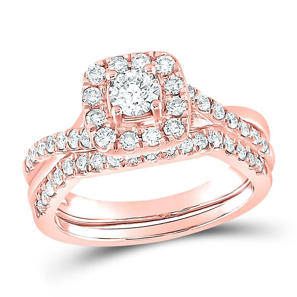 Zertifiziert 1.0 Ct. Rund Diamant Bridal Verlobungsring Set 14K Roségold