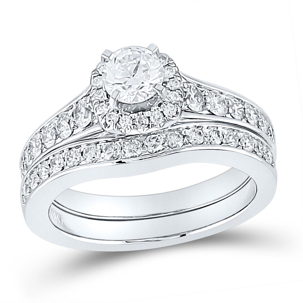 Zertifiziert 1 1/4 Ct. Rund Diamant Bridal Verlobungsring Set in 14K Weißgold
