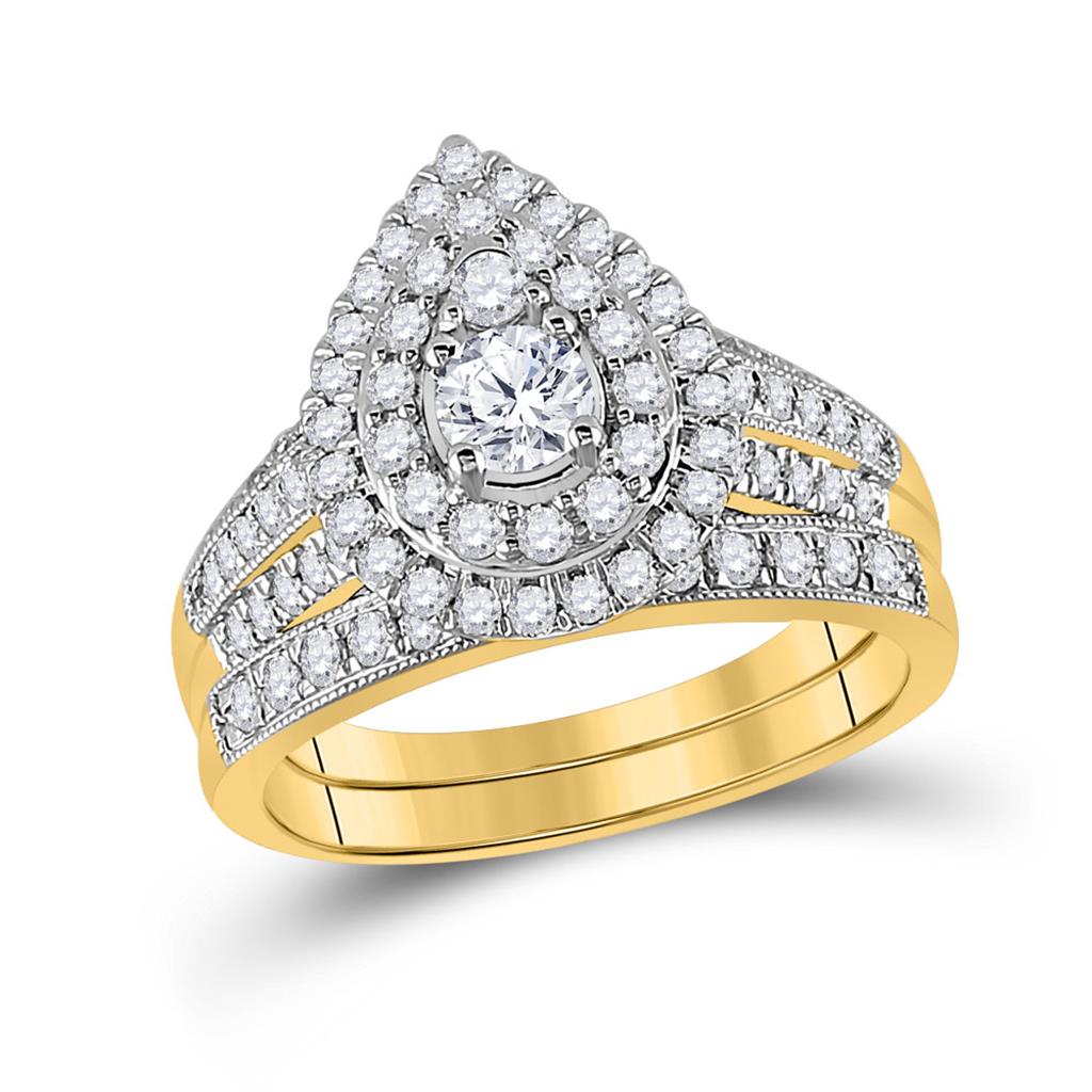 1.0 Ct. Rund Diamant Bridal Verlobungsring Set 10K Gelbgold