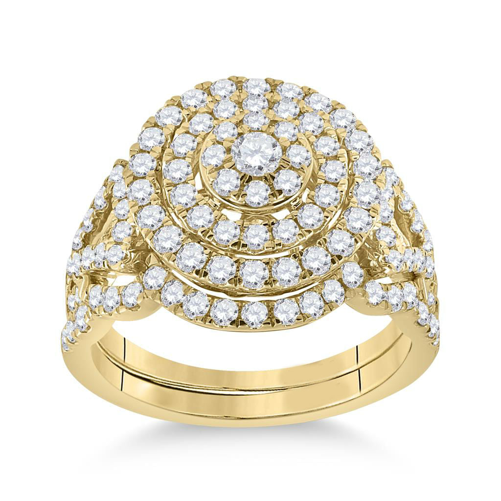 1 1/3 Ct. Rund Diamant Bridal Verlobungsring Set 14K Gelbgold