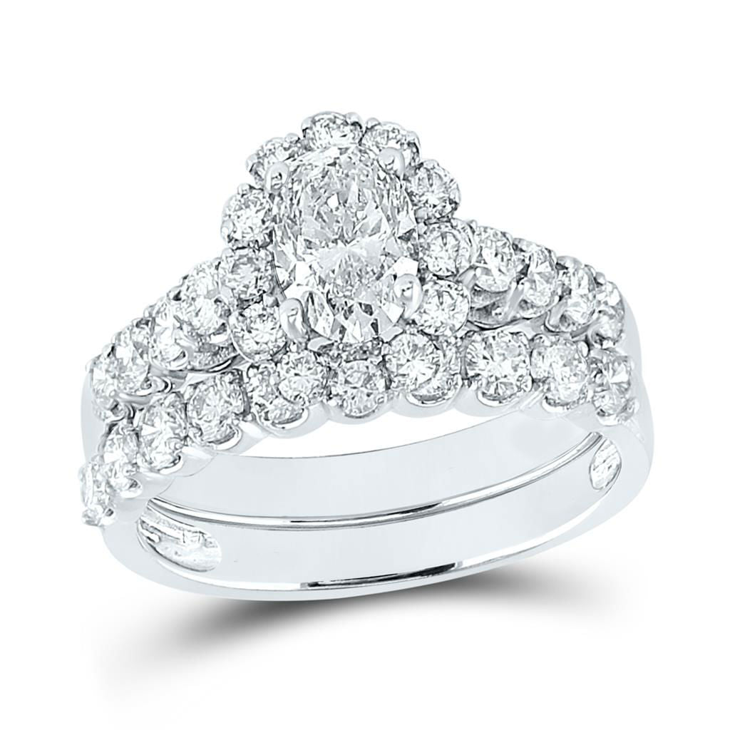 Zertifiziert 2.0 Ct. Oval Diamant Unendlichkeit Heiligenschein Style Bridal Verlobungsring Set in 14K Weißgold