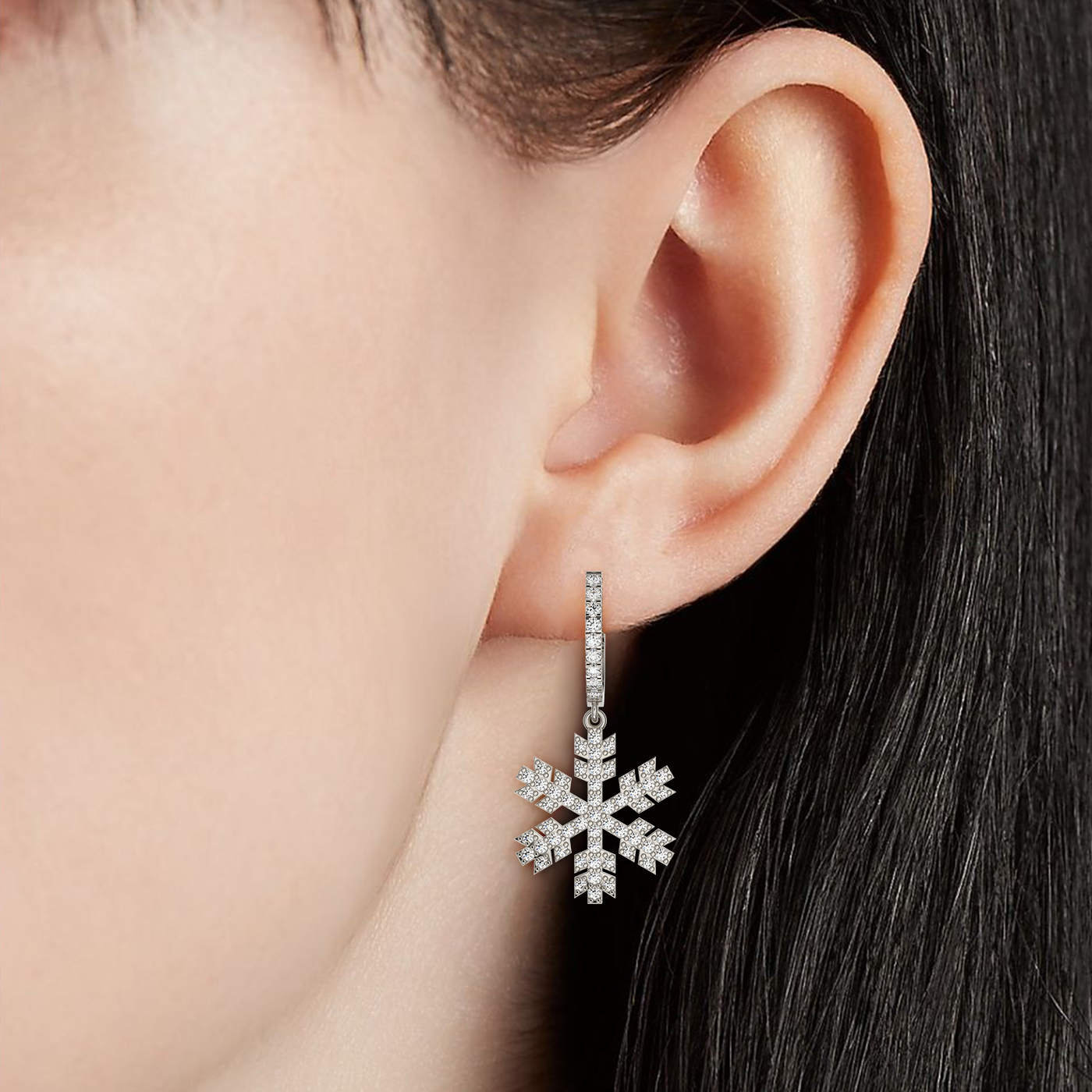 Natürlich 1.0 Ct. Diamant Schneeflocke Ohrringe in 14K Weißgold Weihnachten Geschenk Schmuck