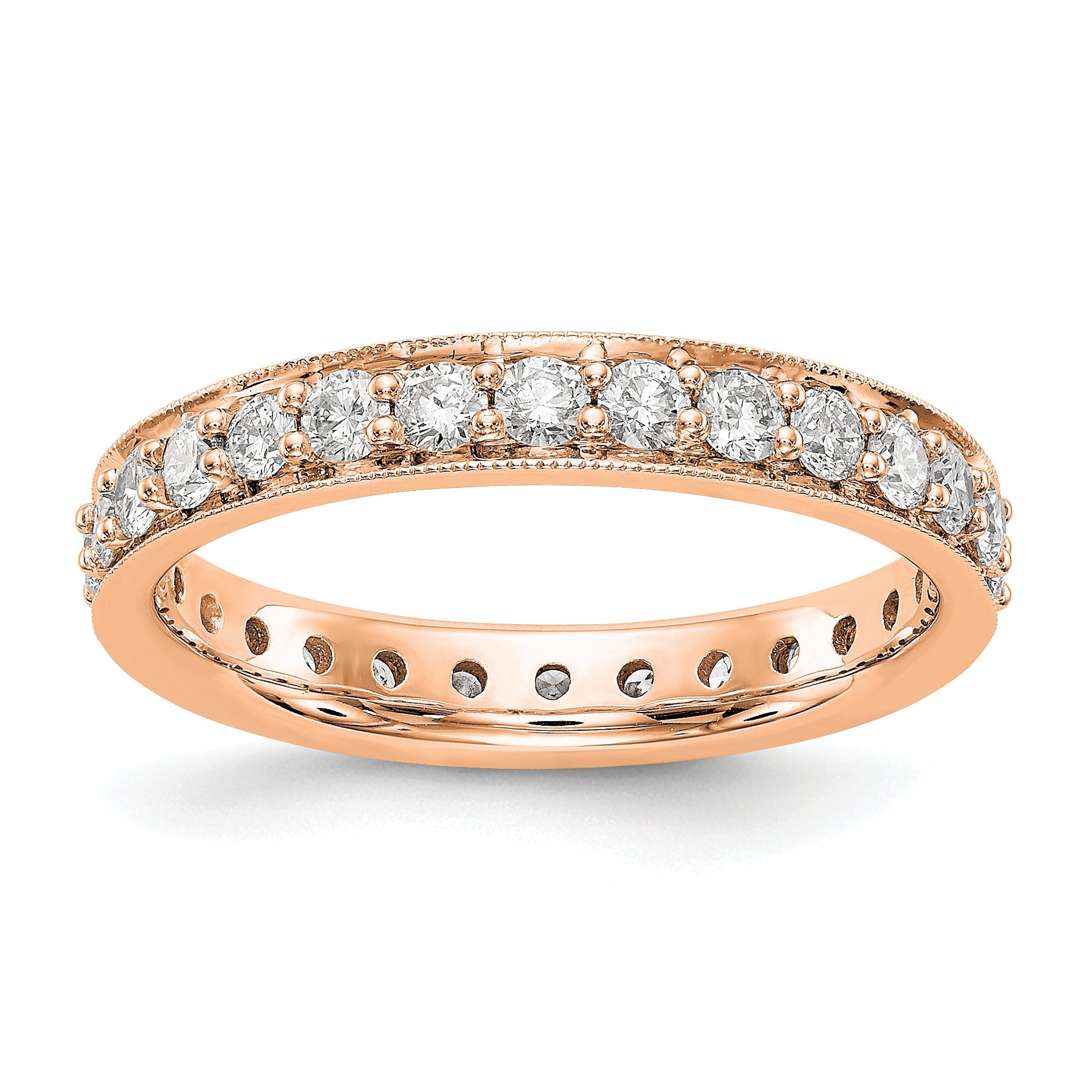 14K Roségold polierter Vintage-Memoire-Ring mit 1 ct. Diamant