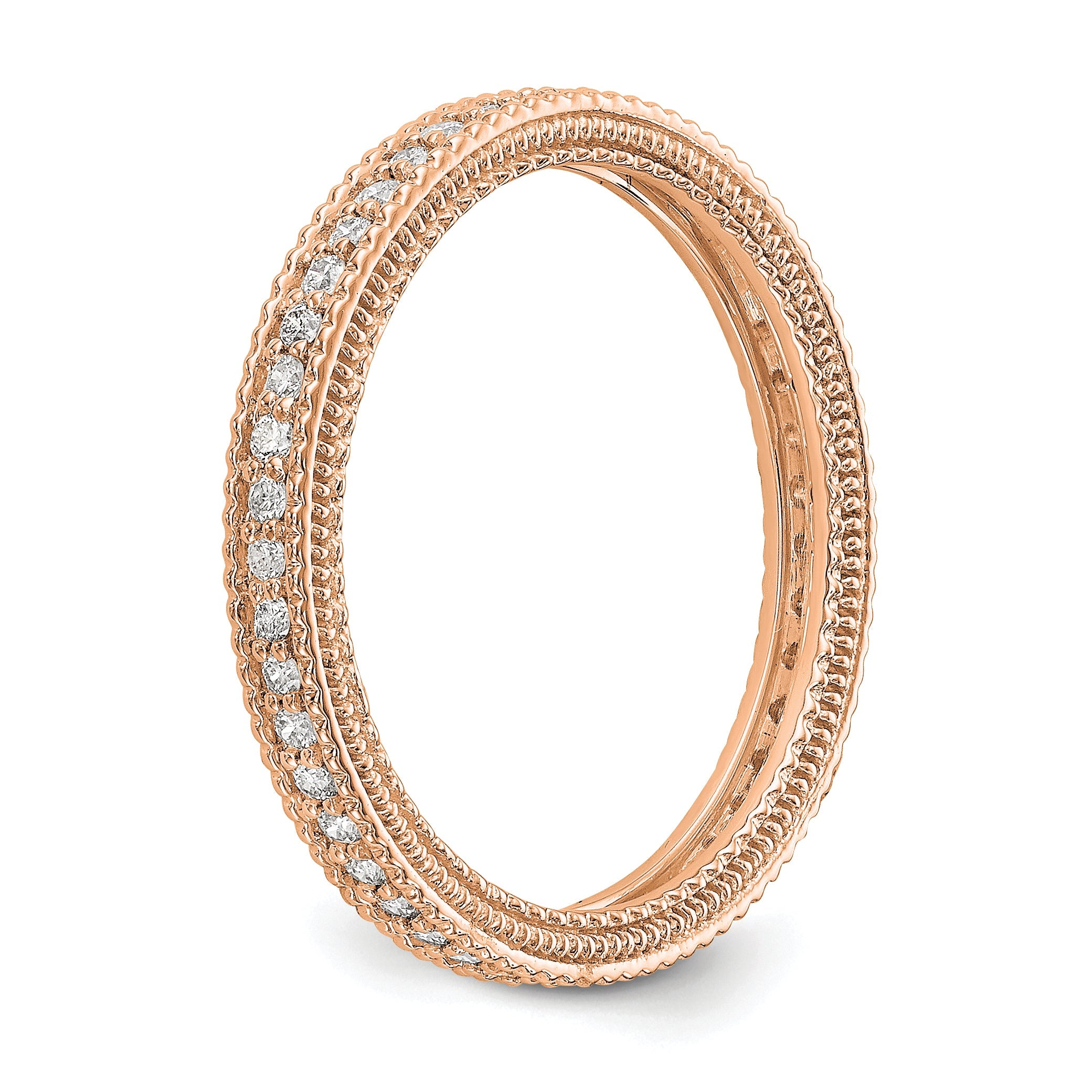 14K Roségold Memoire-Ring poliert mit 0,33 ct. Diamanten und Milgrain-Kante