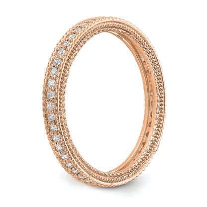 14K Roségold Memoire-Ring poliert mit 0,33 ct. Diamanten und Milgrain-Kante