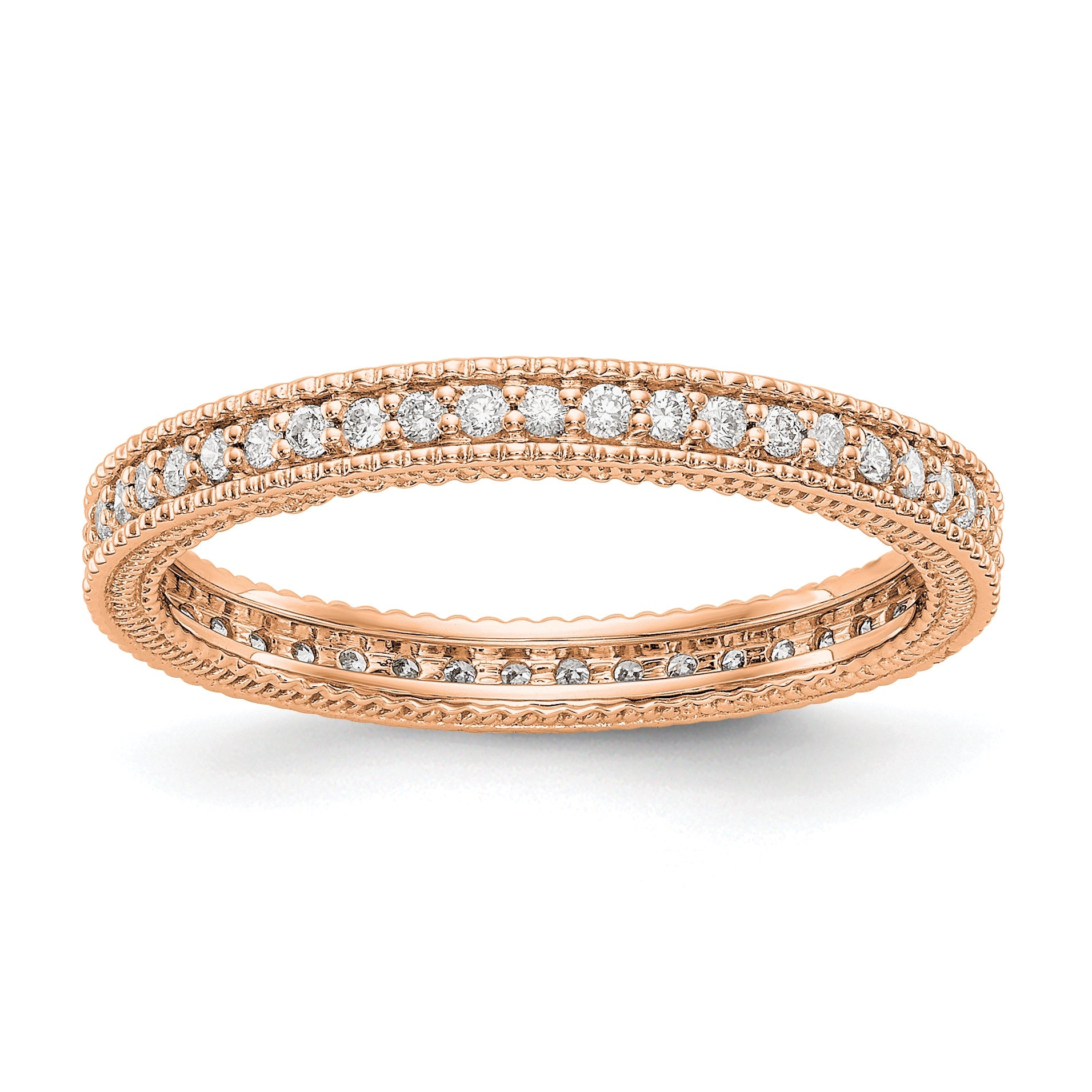 14K Roségold Memoire-Ring poliert mit 0,33 ct. Diamanten und Milgrain-Kante
