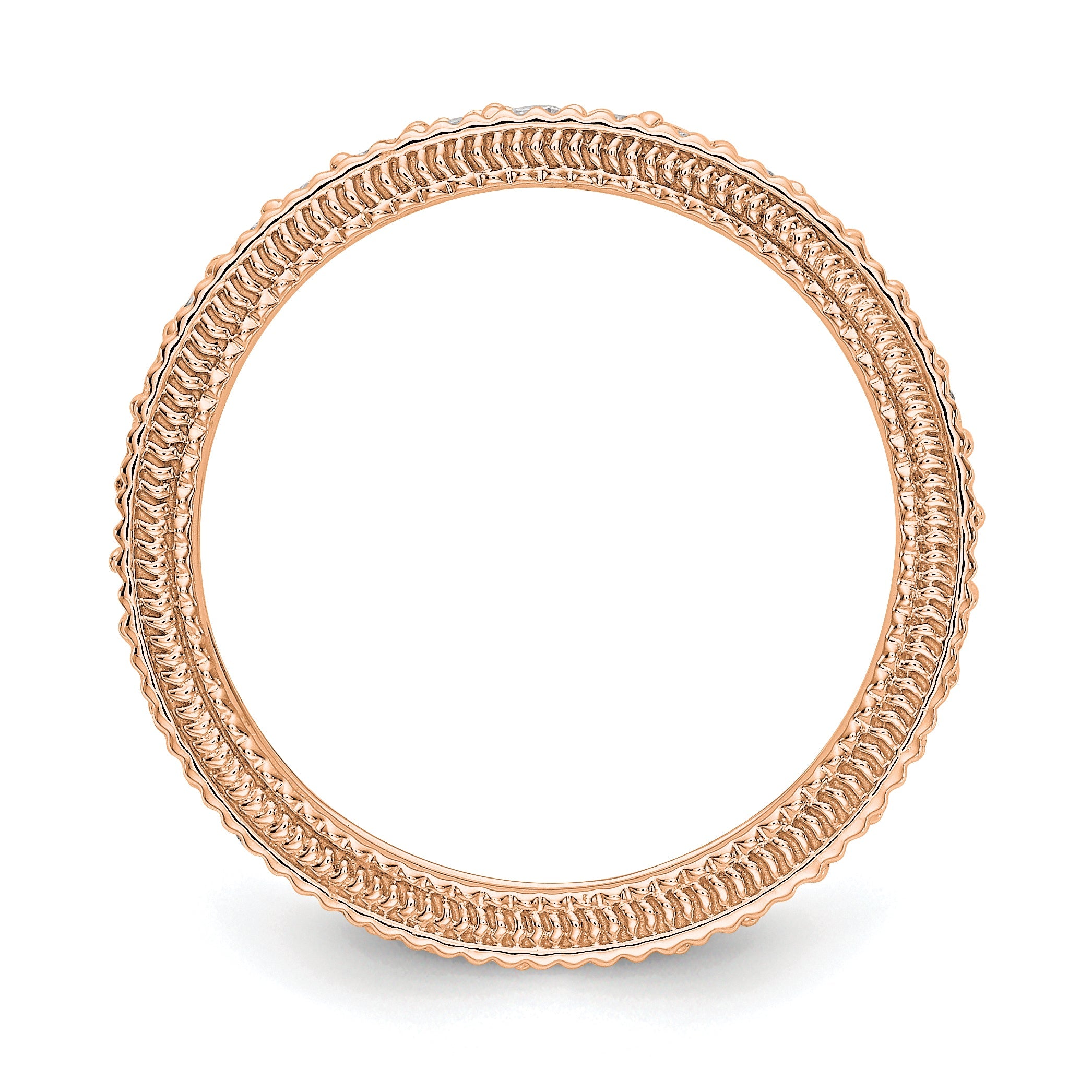 14K Roségold Memoire-Ring mit Diamanten und Milgrain-Kante, poliert, 0,75 ct
