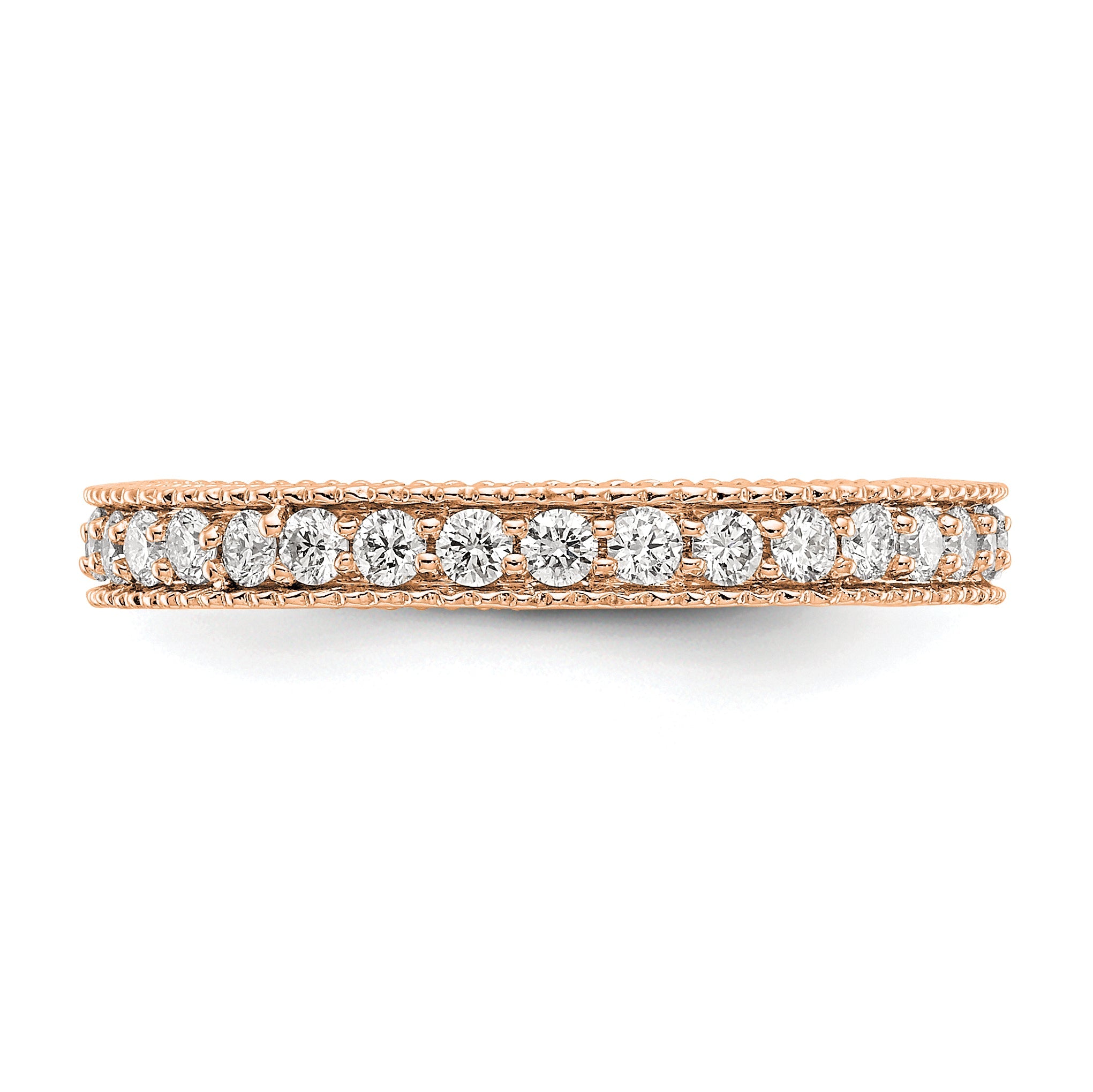 14K Roségold Memoire-Ring mit Diamanten und Milgrain-Kante, poliert, 0,75 ct