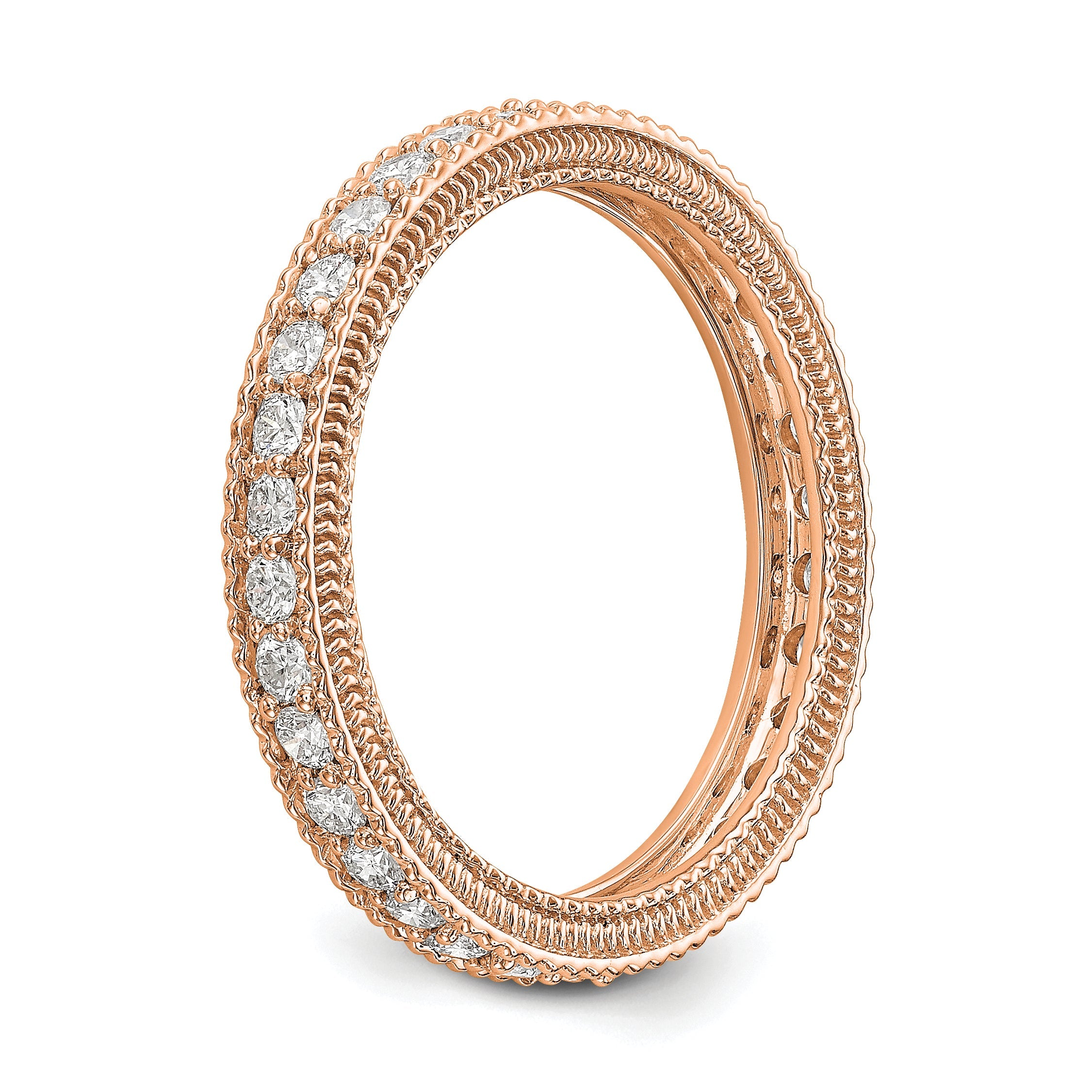 14K Roségold Memoire-Ring mit Diamanten und Milgrain-Kante, poliert, 0,75 ct