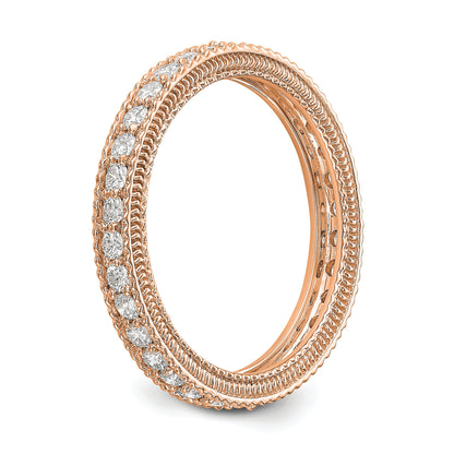 14K Roségold Memoire-Ring mit Diamanten und Milgrain-Kante, poliert, 0,75 ct