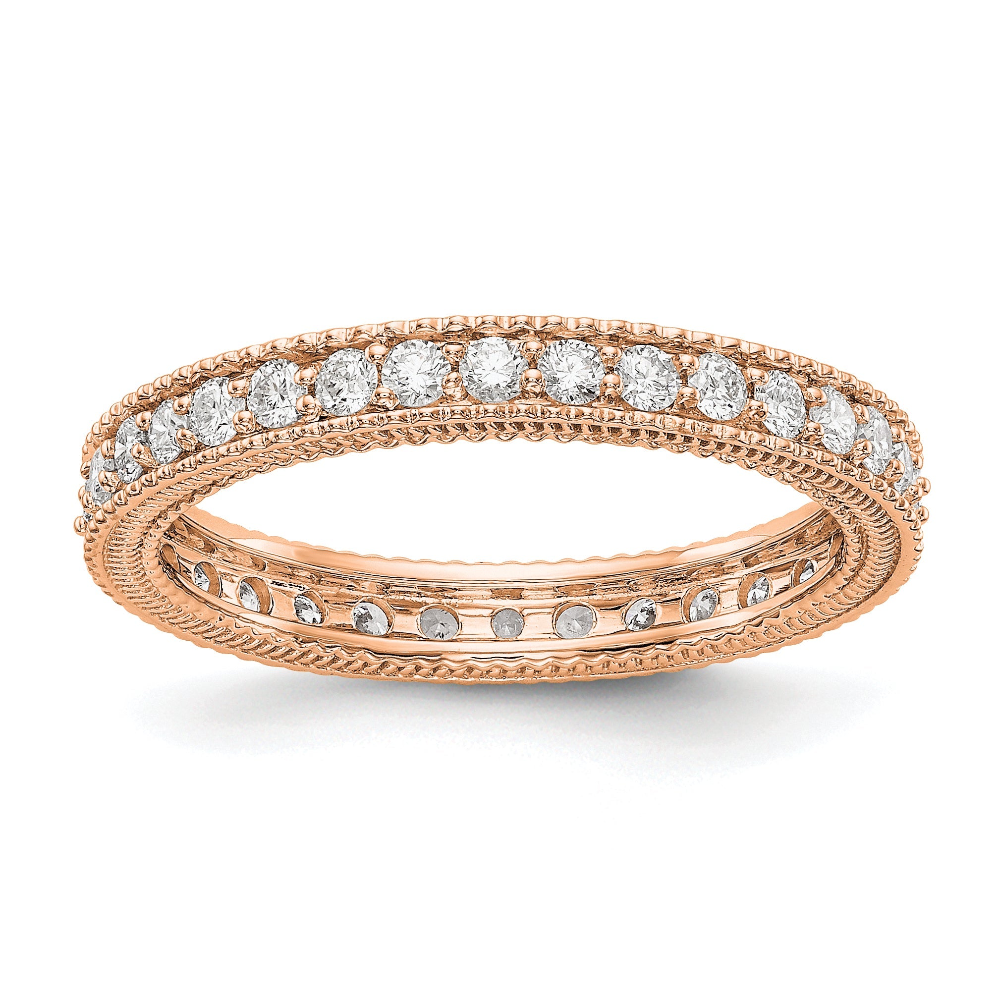 14K Roségold Memoire-Ring mit Diamanten und Milgrain-Kante, poliert, 0,75 ct