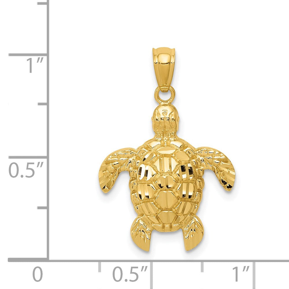 14K Gelbgold Diamantiert Poliert Meer Schildkröte Anhänger