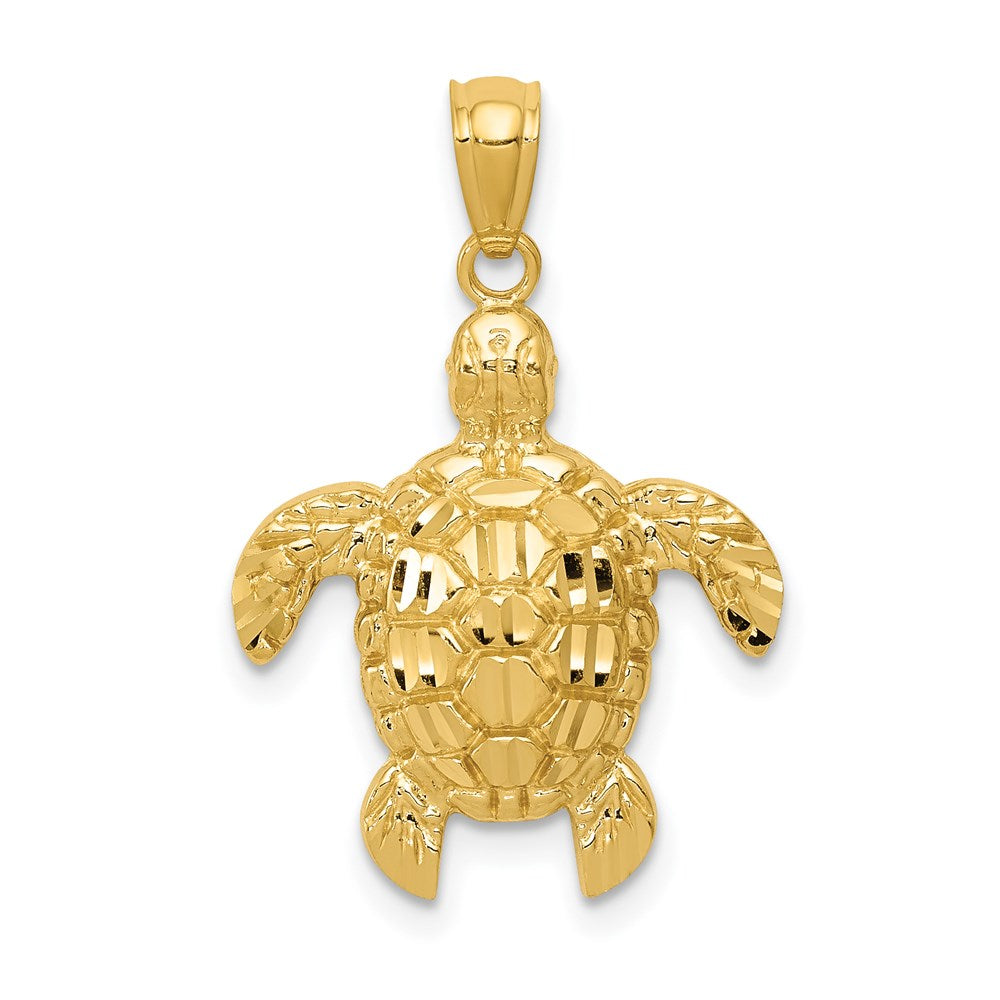 14K Gelbgold Diamantiert Poliert Meer Schildkröte Anhänger