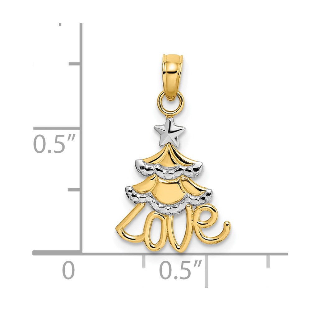 14K Gelb & Rhodium mit Liebe Weihnachten Baum Charm